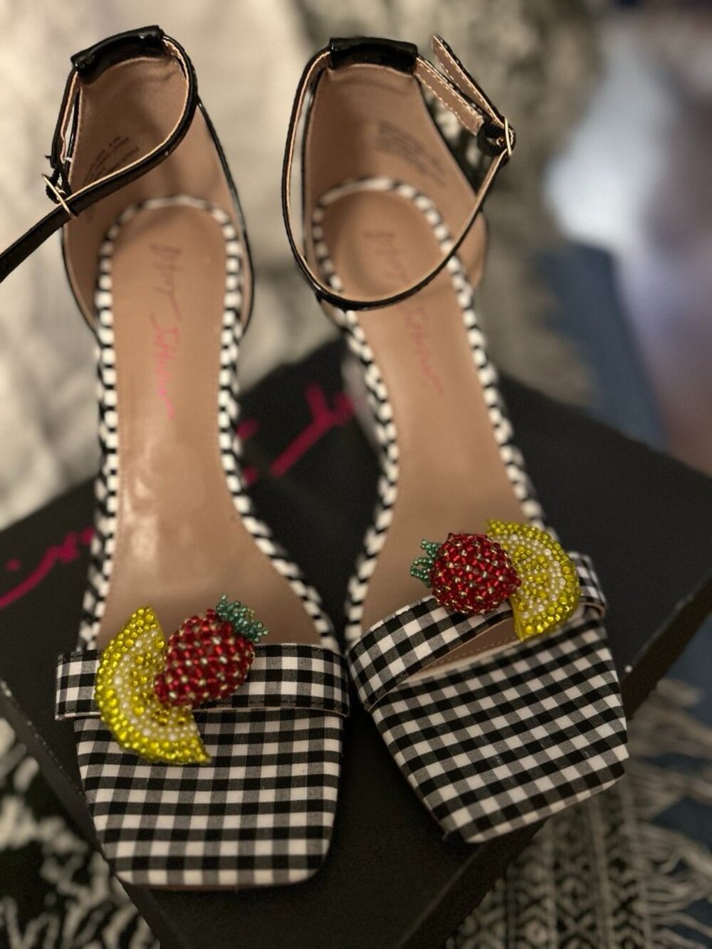 Betsey Johnson HARLEN Fruit Wedge Sandals Gingham